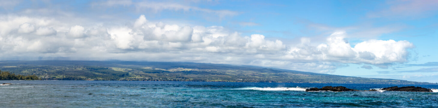 Scenic view of Hilo, Big Island, Hawaii from Richardson Ocean Park