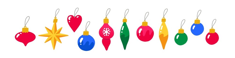 Christmas balls set. Christmas tree decoration. Vector illustration isolated on white.