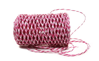 Red white rope yarn strings isolated  