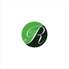 letter r logo vector leaf emblem template