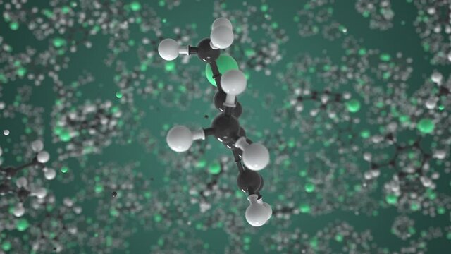 Xylyl bromide molecule made with balls, isolated molecular model. Looping 3D animation or motion background