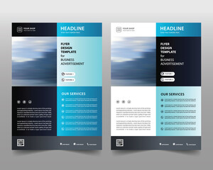 Cover design template A4 size. Flyer poster business brochure vector set with photo and blue color background. 2 in 1 editable layout collection.