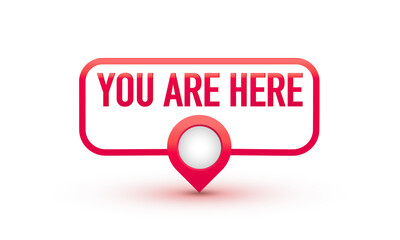 red label you are here pointer locator vector design.