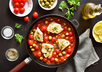Cod stew in pan