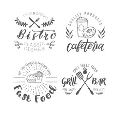 The logo of fast food, cafe, barbecue, grill bar. Emblem for the menu, booklet.