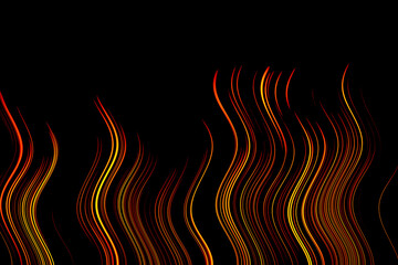 Orange yellow wavy vertical lines on a black background. Simulated fire. Bright orange-black abstract background. 