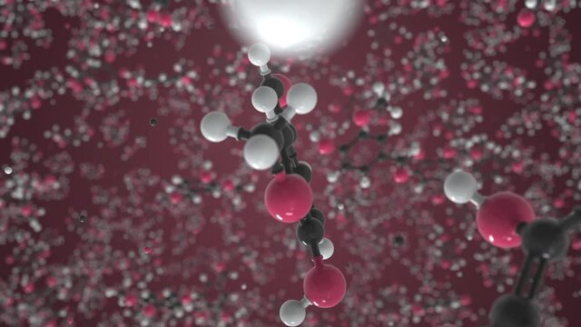 Vanillin molecule, scientific molecular model, looping 3d animation