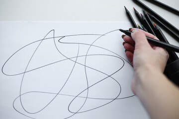 neurographics, marker drawings, pencils sheet of paper, creativity, psychology.