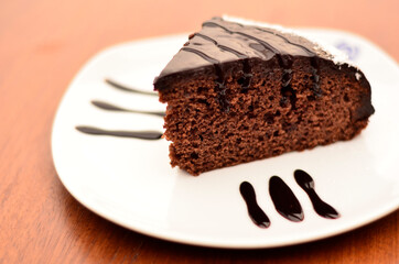 chocolate cake in white plate