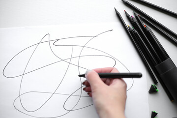 neurographics, marker drawings, pencils sheet of paper, creativity, psychology.