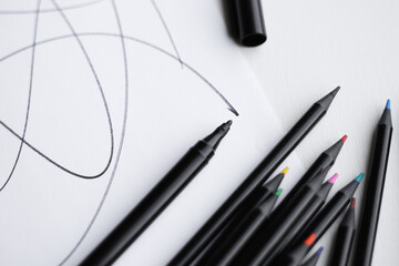 neurographics, marker drawings, pencils sheet of paper, creativity, psychology.