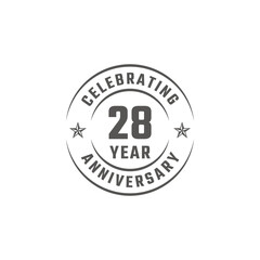 28 Year Anniversary Celebration Emblem Badge with Gray Color for Celebration Event, Wedding, Greeting card, and Invitation Isolated on White Background