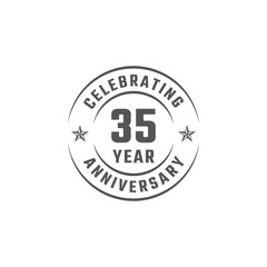 35 Year Anniversary Celebration Emblem Badge with Gray Color for Celebration Event, Wedding, Greeting card, and Invitation Isolated on White Background