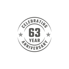 63 Year Anniversary Celebration Emblem Badge with Gray Color for Celebration Event, Wedding, Greeting card, and Invitation Isolated on White Background