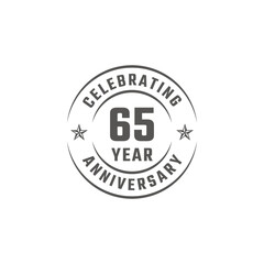 65 Year Anniversary Celebration Emblem Badge with Gray Color for Celebration Event, Wedding, Greeting card, and Invitation Isolated on White Background
