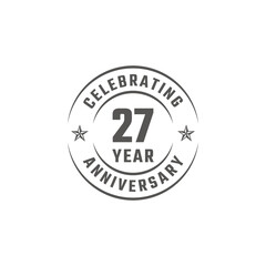 27 Year Anniversary Celebration Emblem Badge with Gray Color for Celebration Event, Wedding, Greeting card, and Invitation Isolated on White Background