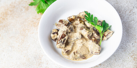 beef liver cream sauce offal meal food snack copy space food background rustic 