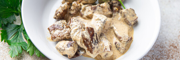 beef liver cream sauce offal meal food snack copy space food background rustic 