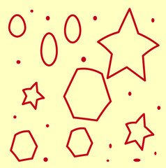 abstract pattern with stars, geometric shapes and dots on a yellow background, a template for the design of walls, banners, packages, postcards, your advertising