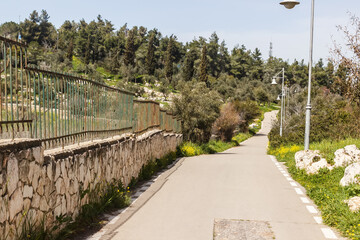Walking path next to the fence Monastery of the Cross in Jerusalem