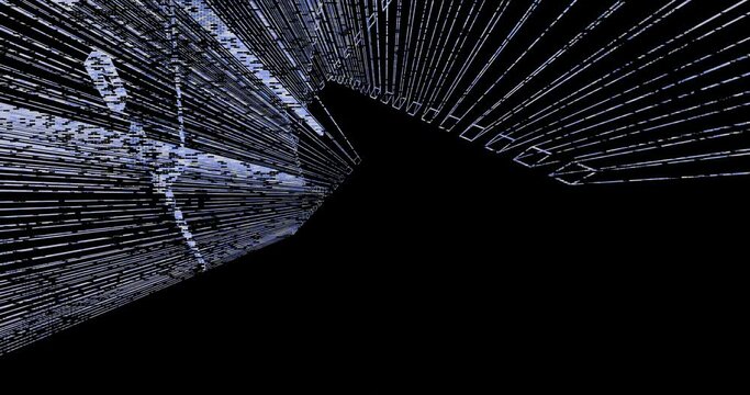 3d render with blue lines on a black background with glitch