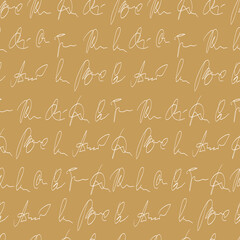 vector seamless pattern handwritten personal signatures. Hand writing by pen, lines of handwritten text