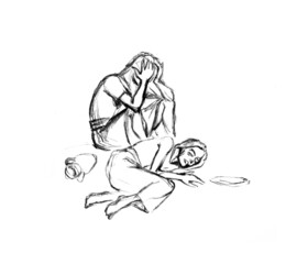 Dying of hunger. Pencil drawing