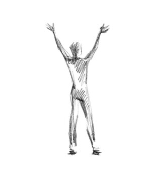 The man raised his hands up. Back view. Pencil drawing © Marina