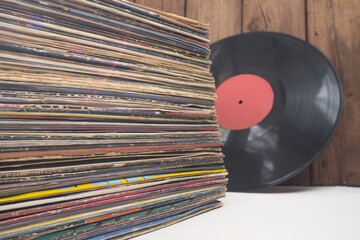 Fototapeta premium a bunch of old vinyl records. Retro music recording