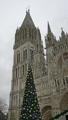 Fototapeta premium Le sapin de Noël devant la cathédrale de Rouen.