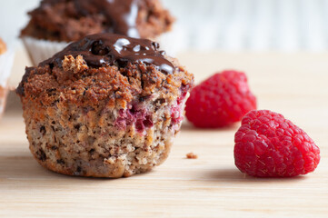 Keto diet muffins with almond flour, coconut flour and sour cherries