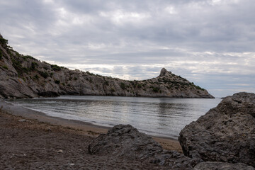 Crimean Black Sea coast, landscape sea, mountains and sky, the concept of travel and tourism on the Crimean peninsula