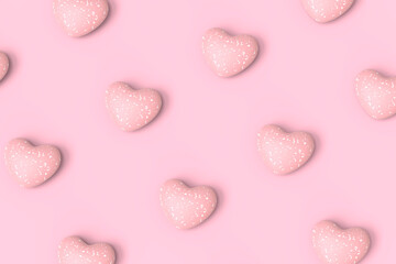 Pink pattern background with hearts. 3D illustration