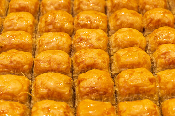 Traditional Turkish baklava close up. 