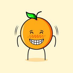 cute orange character with happy expression, close eyes and smiling. suitable for emoticon, logo, mascot