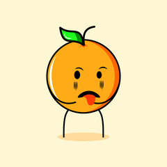cute orange character with disgusting expression and tongue sticking out. suitable for emoticon, logo, mascot