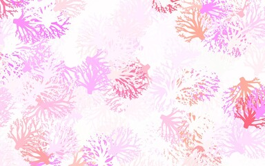 Light Pink, Yellow vector doodle background with branches, leaves.