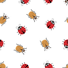ladybug and striped beetles seamless pattern, vector illustration