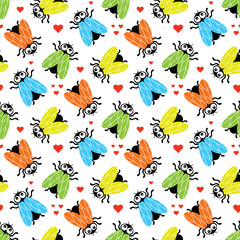 Naklejka na ściany i meble seamless pattern with colored flies and hearts