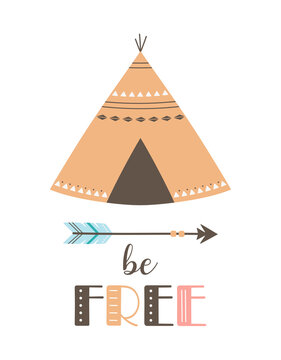 tribal card with wigwam teepee, vector illustration