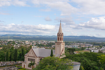 New Hamburg, Rio Grande do sul, Brazil- December 16, 2021 : view of the OUR LADY OF MERCY CHURCH from totel swan tower