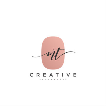 MT Initial handwriting minimalist geometric logo template vector art, Logo for business beauty, fashion, and other