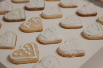 heart cookies with white icing decoration