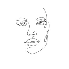 One line hand drawn abstract face. Continuous line drawing. Vector minimalist illustration isolated on white background. 