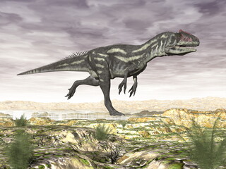 Allosaurus dinosaur in the desert - 3D render