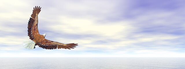 Naklejka na ściany i meble Eagle bird flying over the water - 3D render