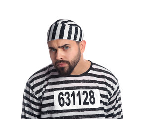 Fototapeta premium Prisoner in special uniform on white background