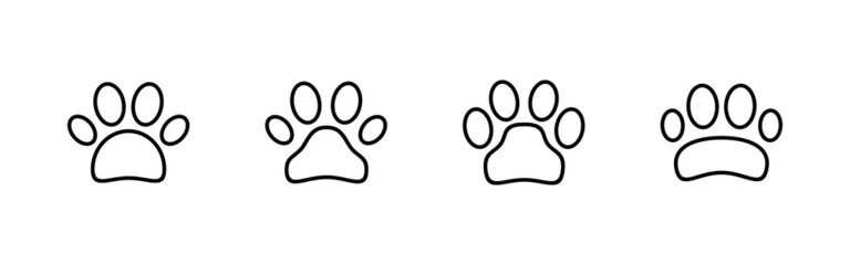 Paw icons set. paw print sign and symbol. dog or cat paw