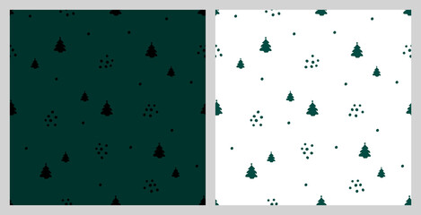 Christmas seamless pattern with isolated painted christmas trees. Flat vector illustration for paper, textile, fabric, prints, wrapping, greeting cards, banners