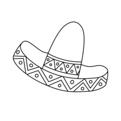 Mexican sombrero hat. National hand drawn hats. Viva Mexico. Latin party. Cinco De Mayo. Vector illustration in doodle style isolated.